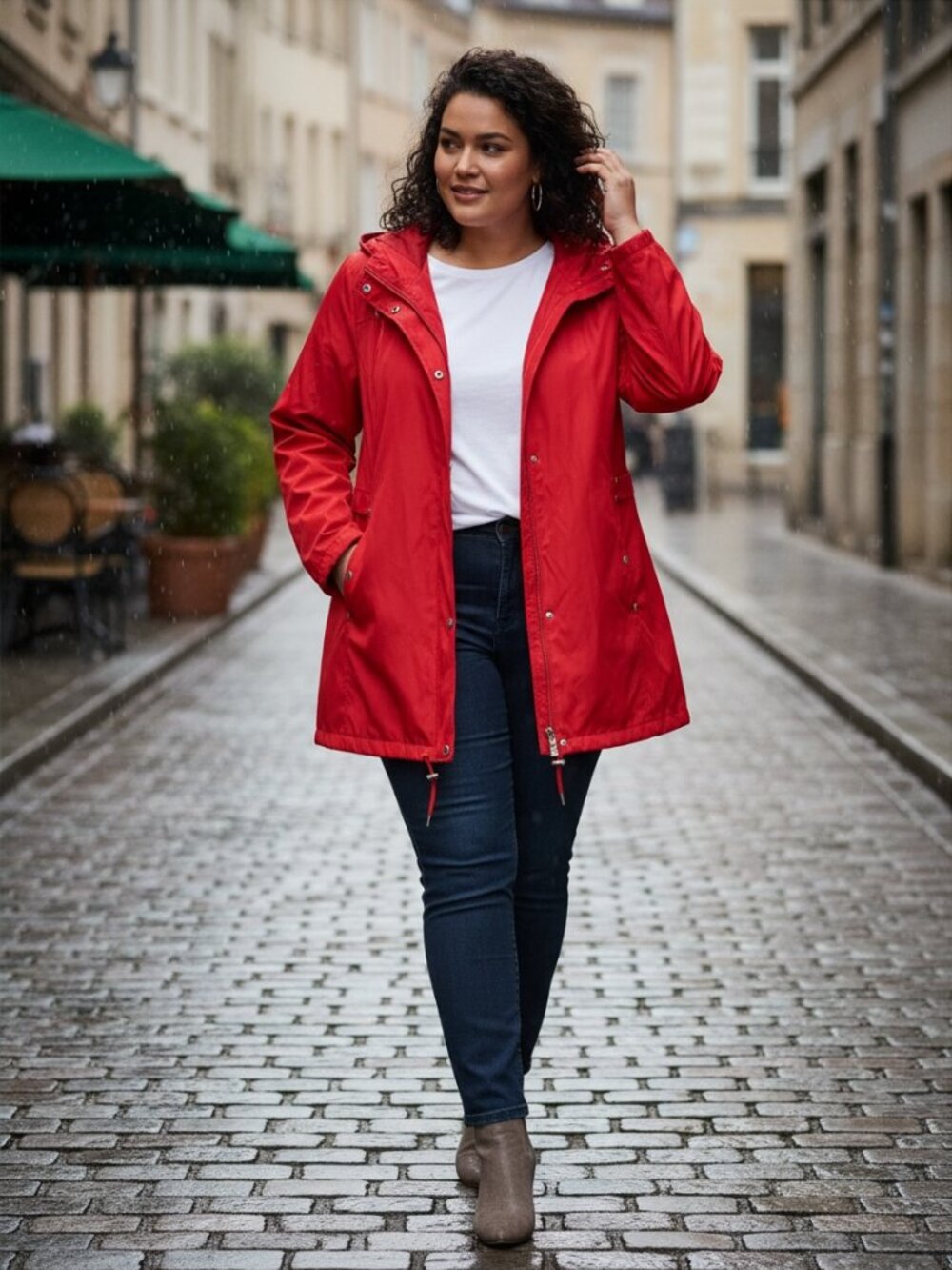 Jones New York Women's Rain Jacket Parka In A Pocket Windbreaker Red XXL